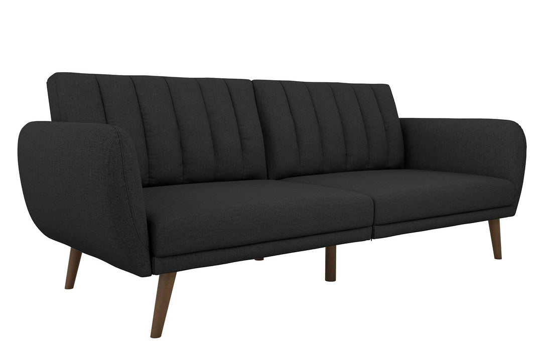 Brittany Futon with Vertical Channel Tufting and Curved Armrests - Dark Gray