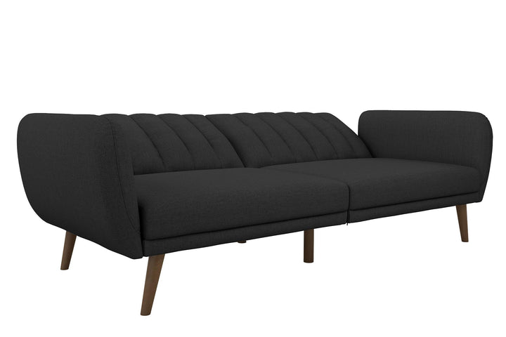 Brittany Futon with Vertical Channel Tufting and Curved Armrests - Dark Gray