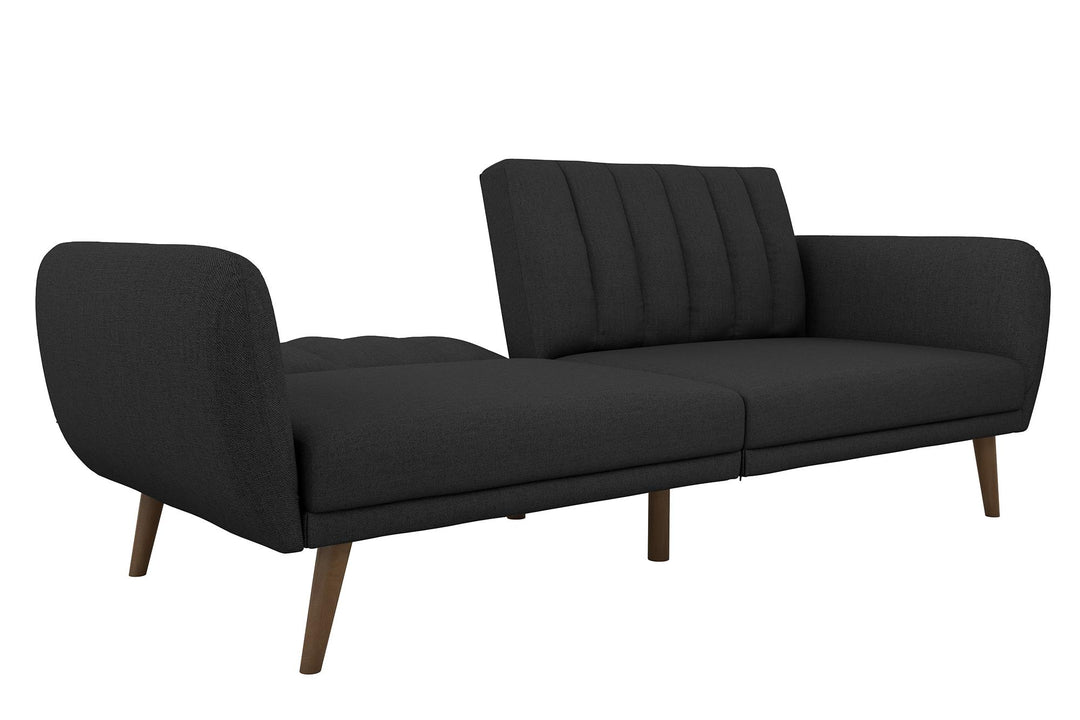 Brittany Futon with Vertical Channel Tufting and Curved Armrests - Dark Gray
