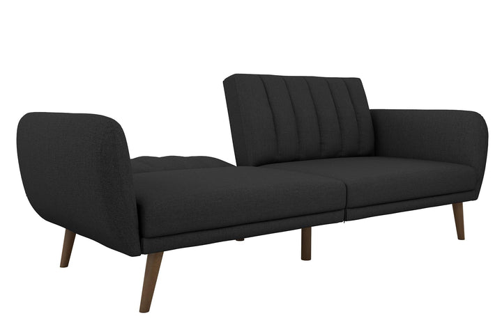 Brittany Futon with Vertical Channel Tufting and Curved Armrests - Dark Gray