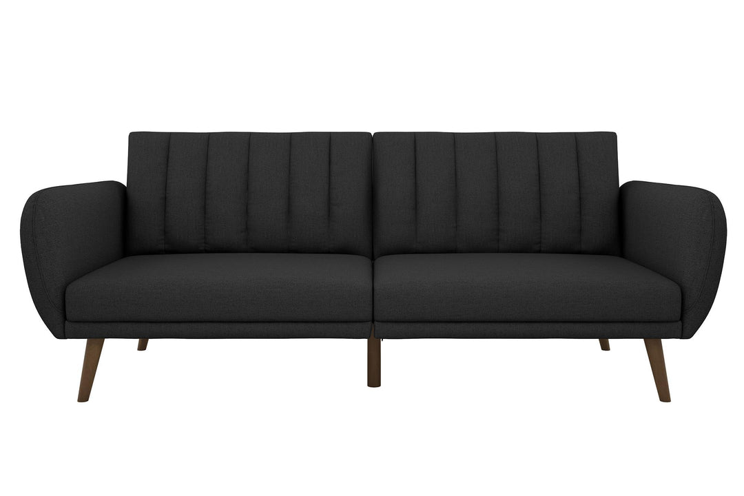 Brittany Futon with Vertical Channel Tufting and Curved Armrests - Dark Gray