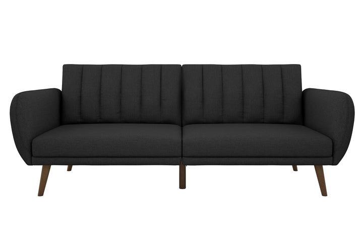 Brittany Futon with Vertical Channel Tufting and Curved Armrests - Dark Gray