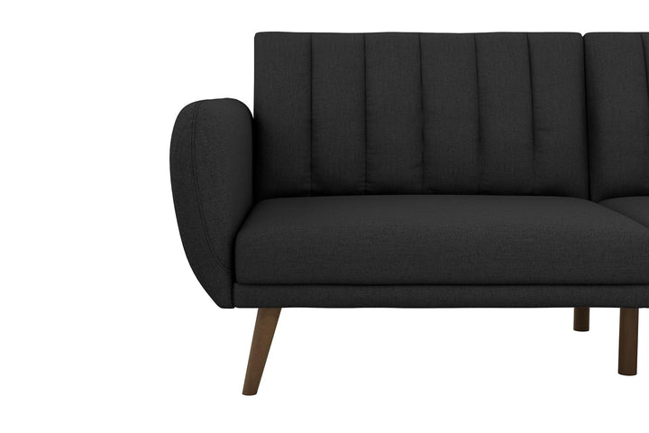 Brittany Futon with Vertical Channel Tufting and Curved Armrests - Dark Gray