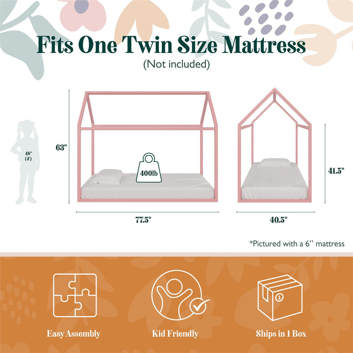 Skyler Metal Montessori House Bed - Blush - Twin