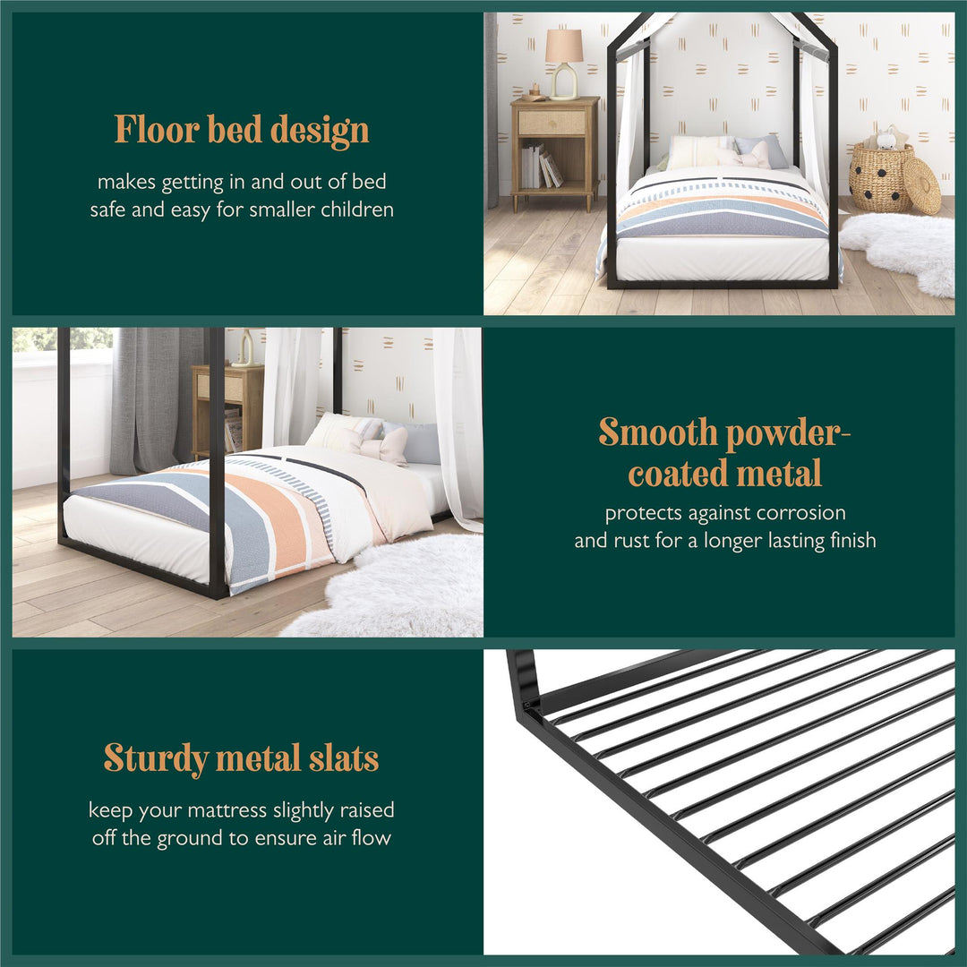 Skyler Metal Montessori House Bed - Black - Twin
