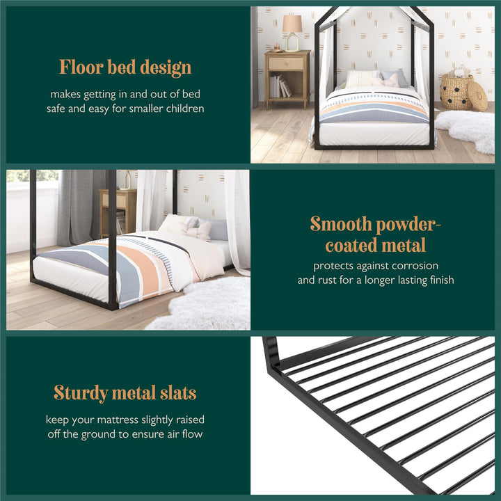 Skyler Metal Montessori House Bed - Black - Twin
