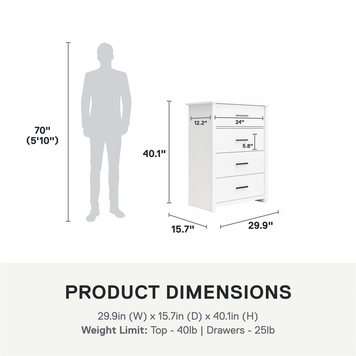 Brookshore Tall 4-Drawer Dresser - White - 4 Drawer