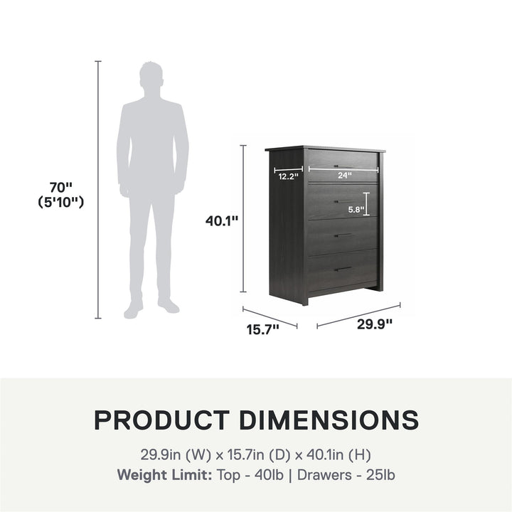 Brookshore Tall 4-Drawer Dresser - Black Oak - 4 Drawer