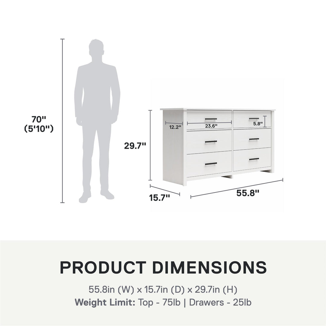 Brookshore Wide 6-Drawer Dresser - White - 6 Drawer