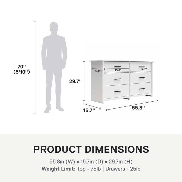 Brookshore Wide 6-Drawer Dresser - White - 6 Drawer