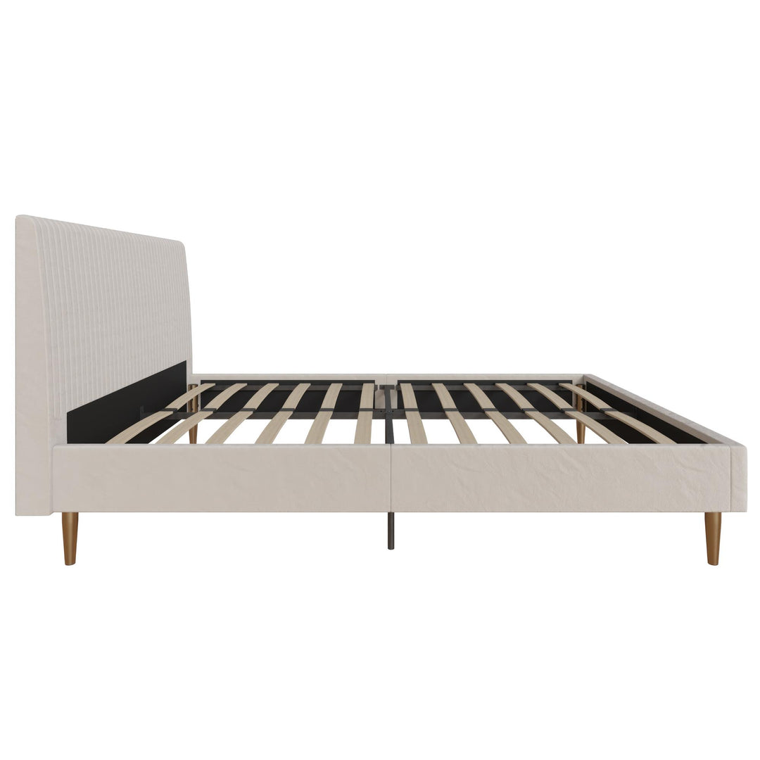 Daphne Velvet Upholstered Bed with Channel Tufted Headboard - Ivory - Full