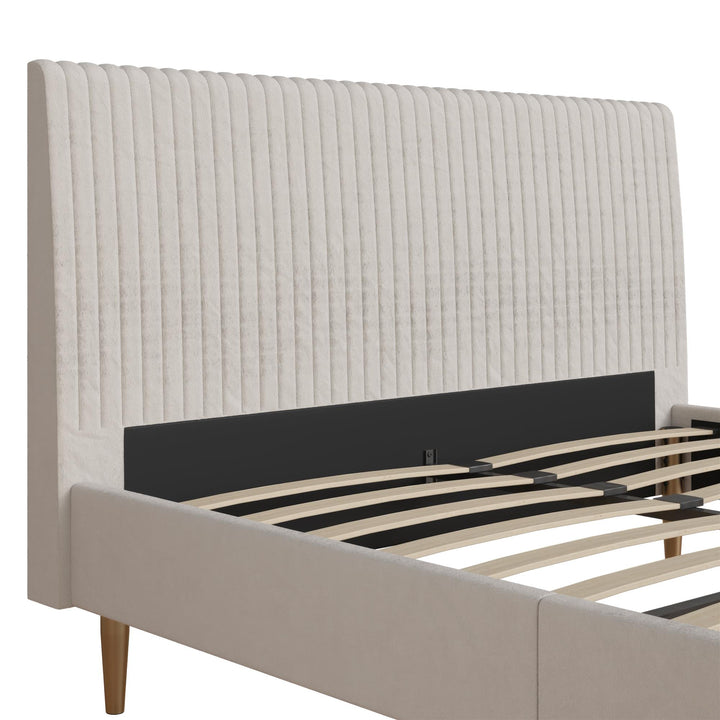 Daphne Velvet Upholstered Bed with Channel Tufted Headboard - Ivory - Full