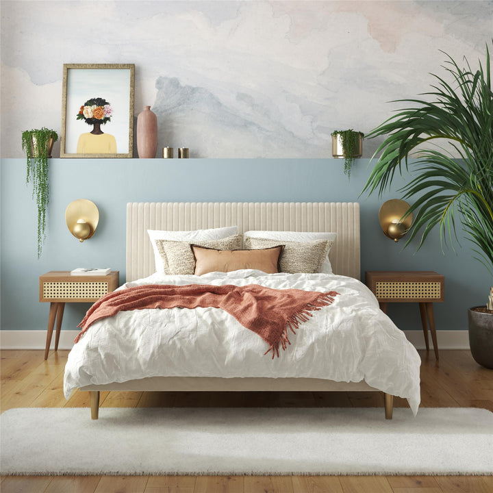 Daphne Velvet Upholstered Bed with Channel Tufted Headboard - Ivory - Full