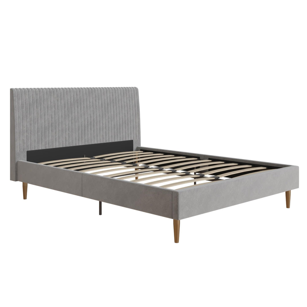 Daphne Velvet Upholstered Bed with Channel Tufted Headboard - Light Gray - Full