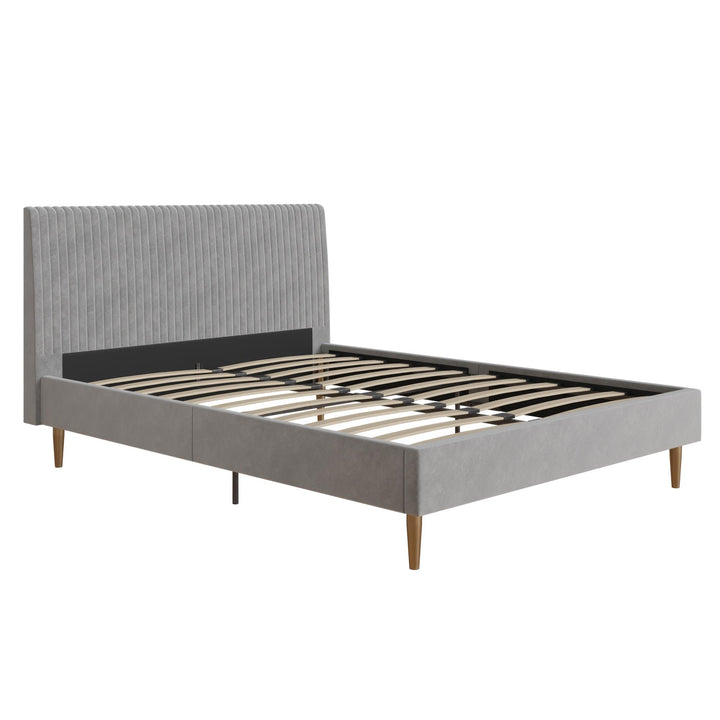 Daphne Velvet Upholstered Bed with Channel Tufted Headboard - Light Gray - Full