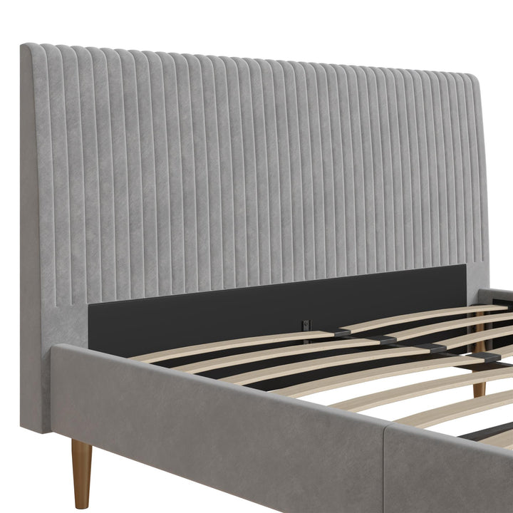 Daphne Velvet Upholstered Bed with Channel Tufted Headboard - Light Gray - Full