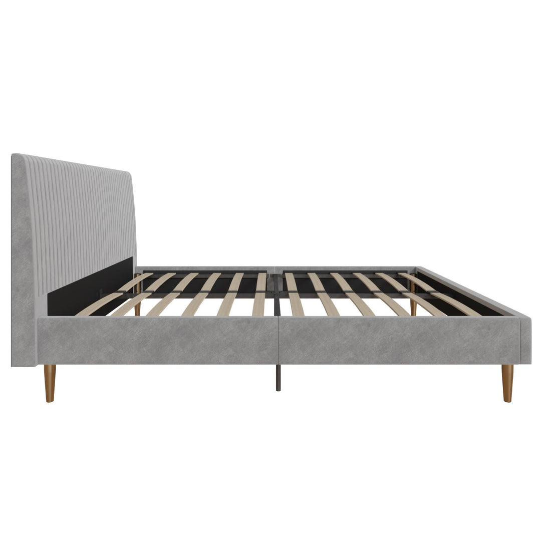 Daphne Velvet Upholstered Bed with Channel Tufted Headboard - Light Gray - Queen