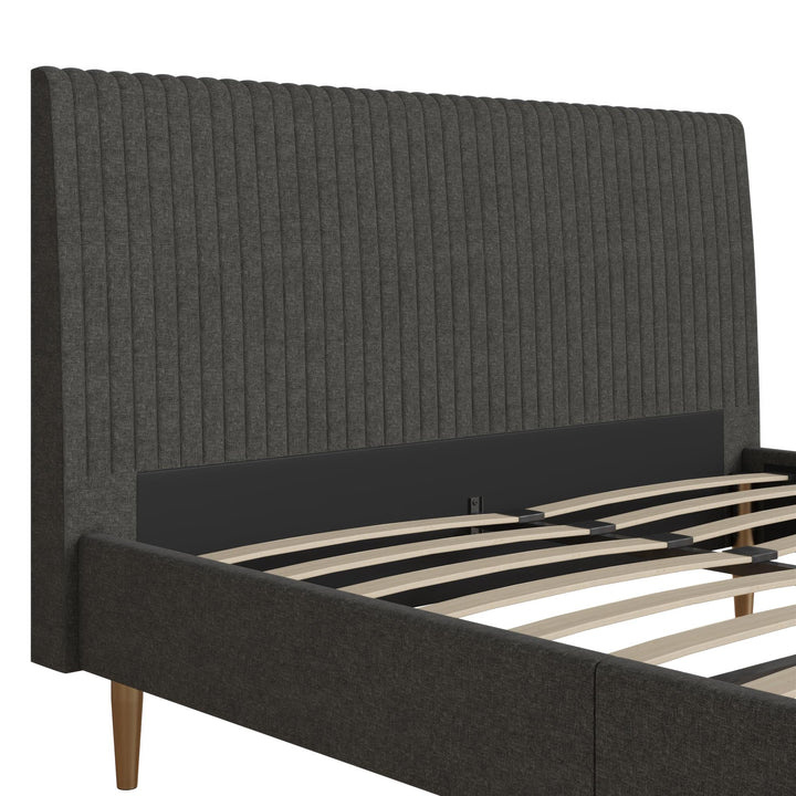 Daphne Velvet Upholstered Bed with Channel Tufted Headboard - Dark Gray - Queen