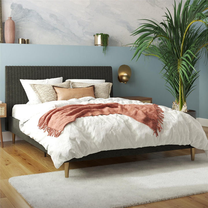 Daphne Velvet Upholstered Bed with Channel Tufted Headboard - Dark Gray - Queen