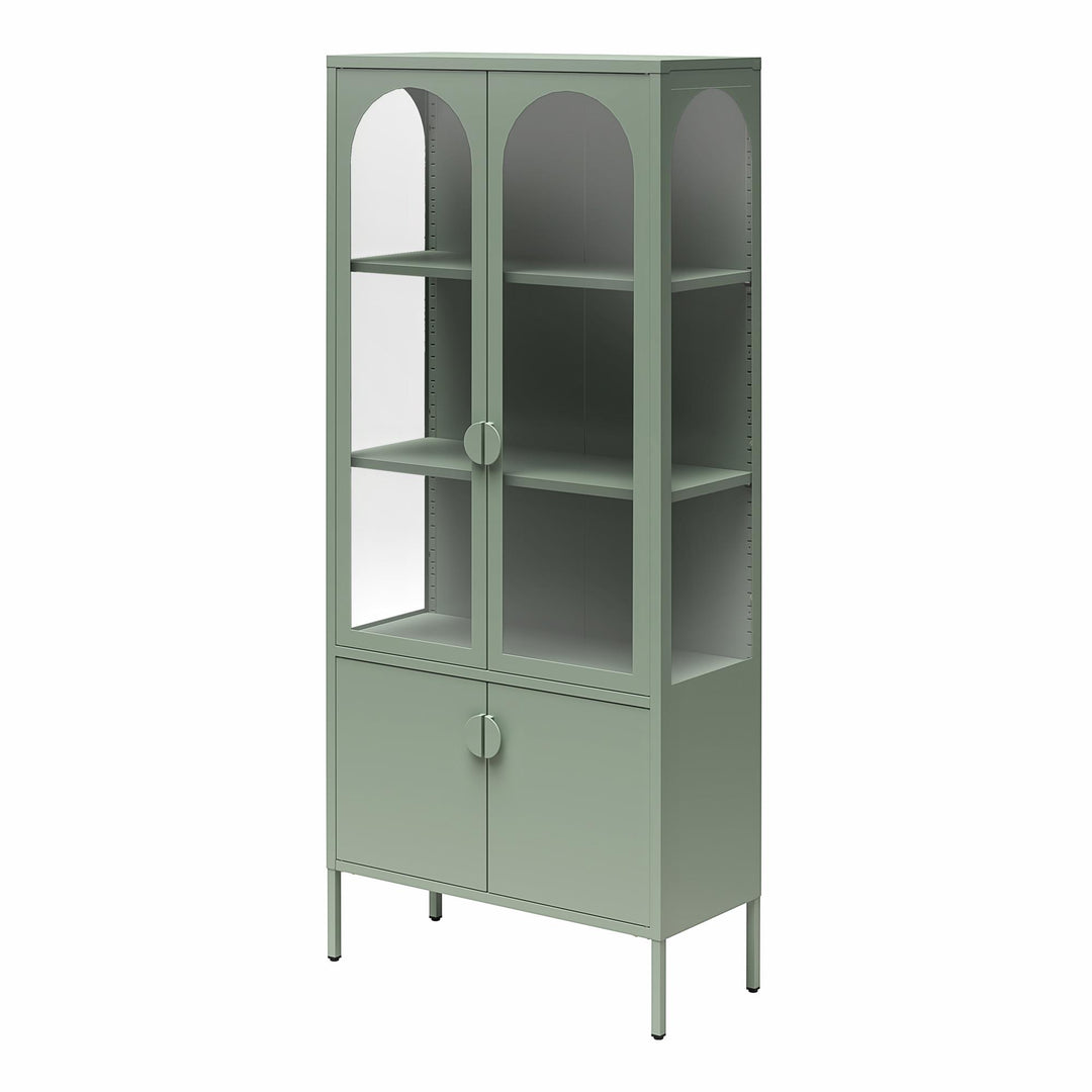 Chloe Tall Metal Display Cabinet with 2 Arched Glass Doors - Pale Green - Tall
