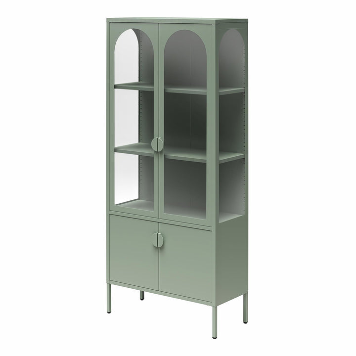 Chloe Tall Metal Display Cabinet with 2 Arched Glass Doors - Pale Green - Tall