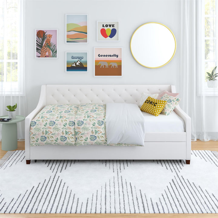 Her Majesty Upholstered Daybed and Trundle - Ivory - Twin