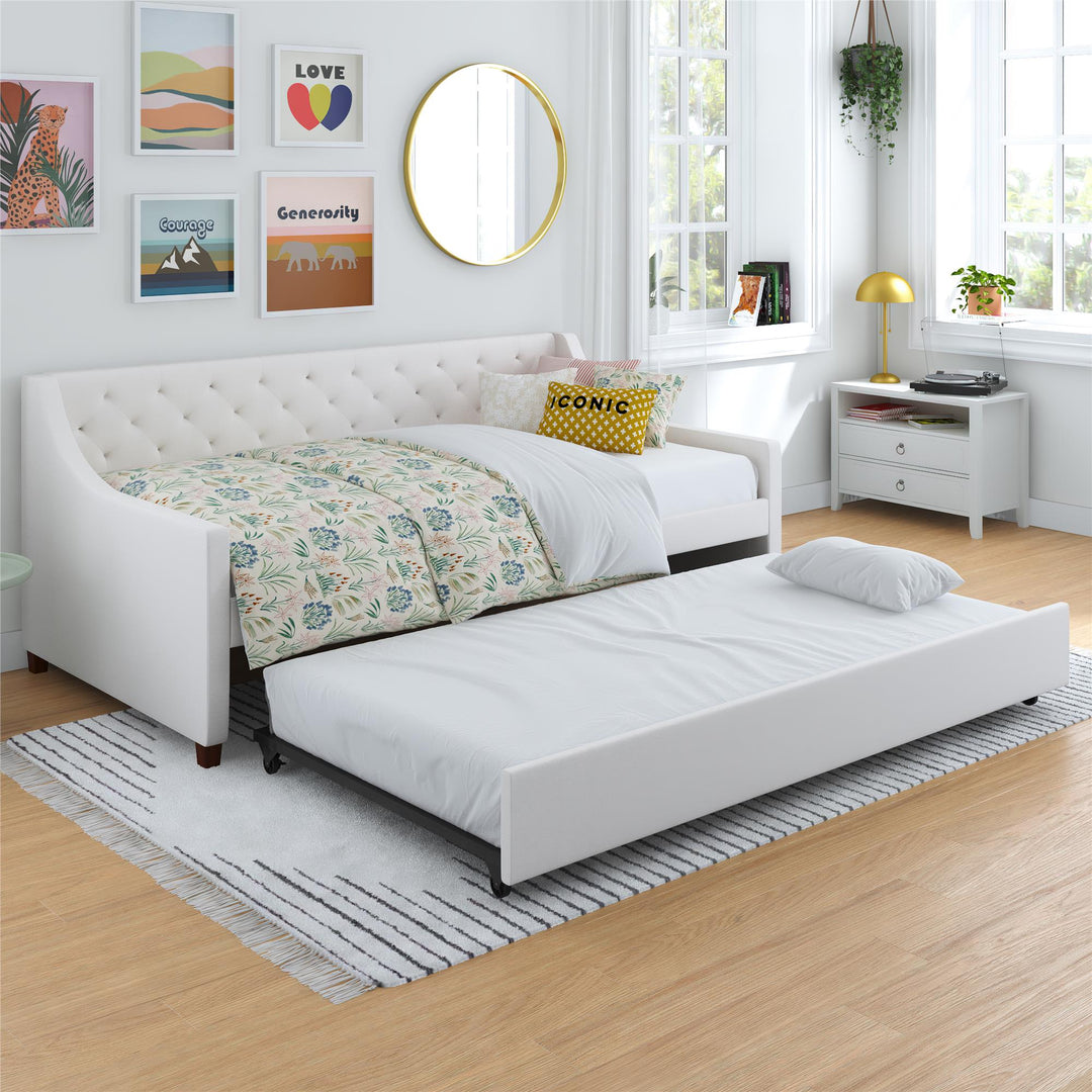 Her Majesty Upholstered Daybed and Trundle - Ivory - Twin
