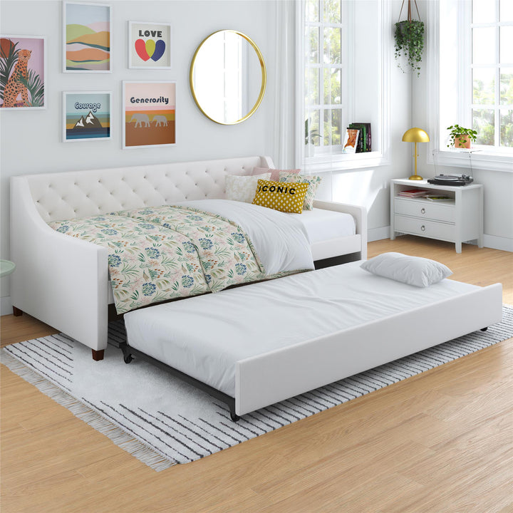 Her Majesty Upholstered Daybed and Trundle - Ivory - Twin