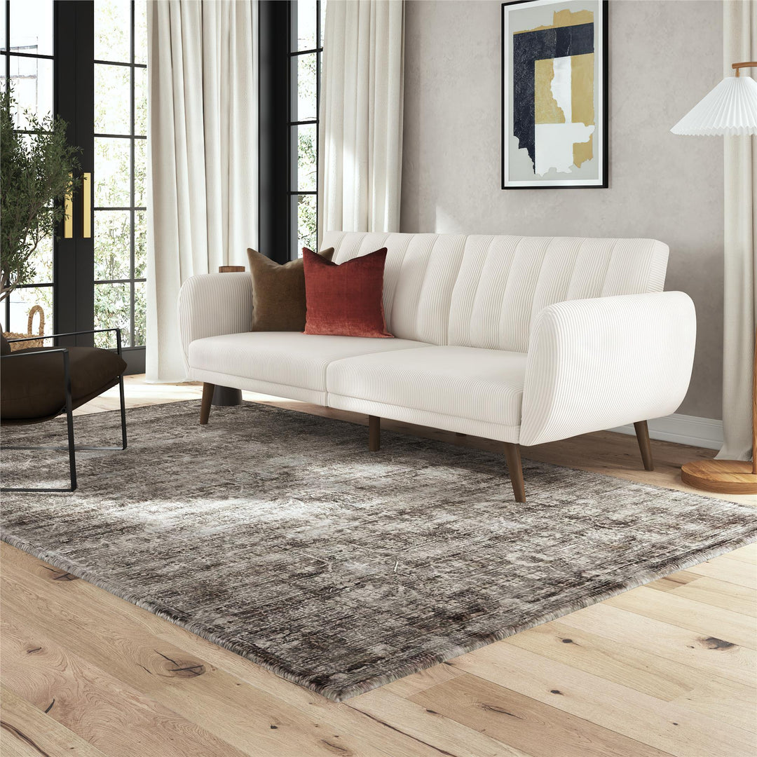 Brittany Futon with Vertical Channel Tufting and Curved Armrests - Ivory