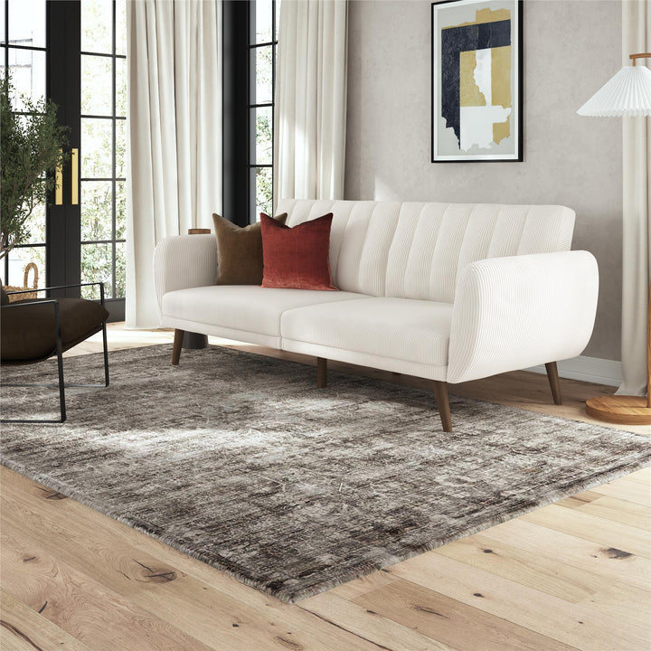 Brittany Futon with Vertical Channel Tufting and Curved Armrests - Ivory