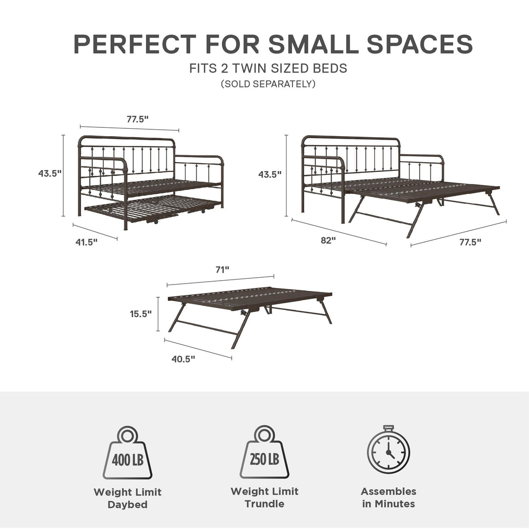 Locky Metal Daybed with Pop Up Trundle Bed - Bronze - Twin-Over-Twin