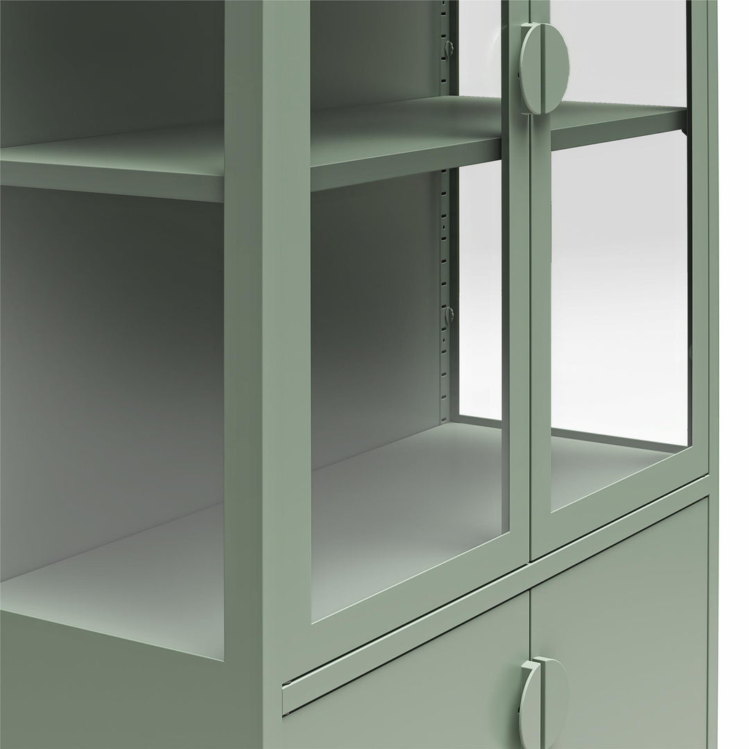 Chloe Tall Metal Display Cabinet with 2 Arched Glass Doors - Pale Green - Tall