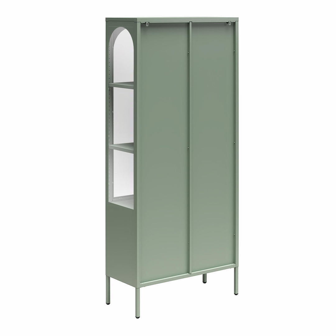 Chloe Tall Metal Display Cabinet with 2 Arched Glass Doors - Pale Green - Tall