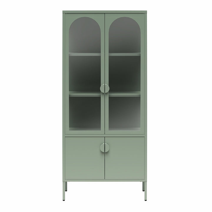 Chloe Tall Metal Display Cabinet with 2 Arched Glass Doors - Pale Green - Tall