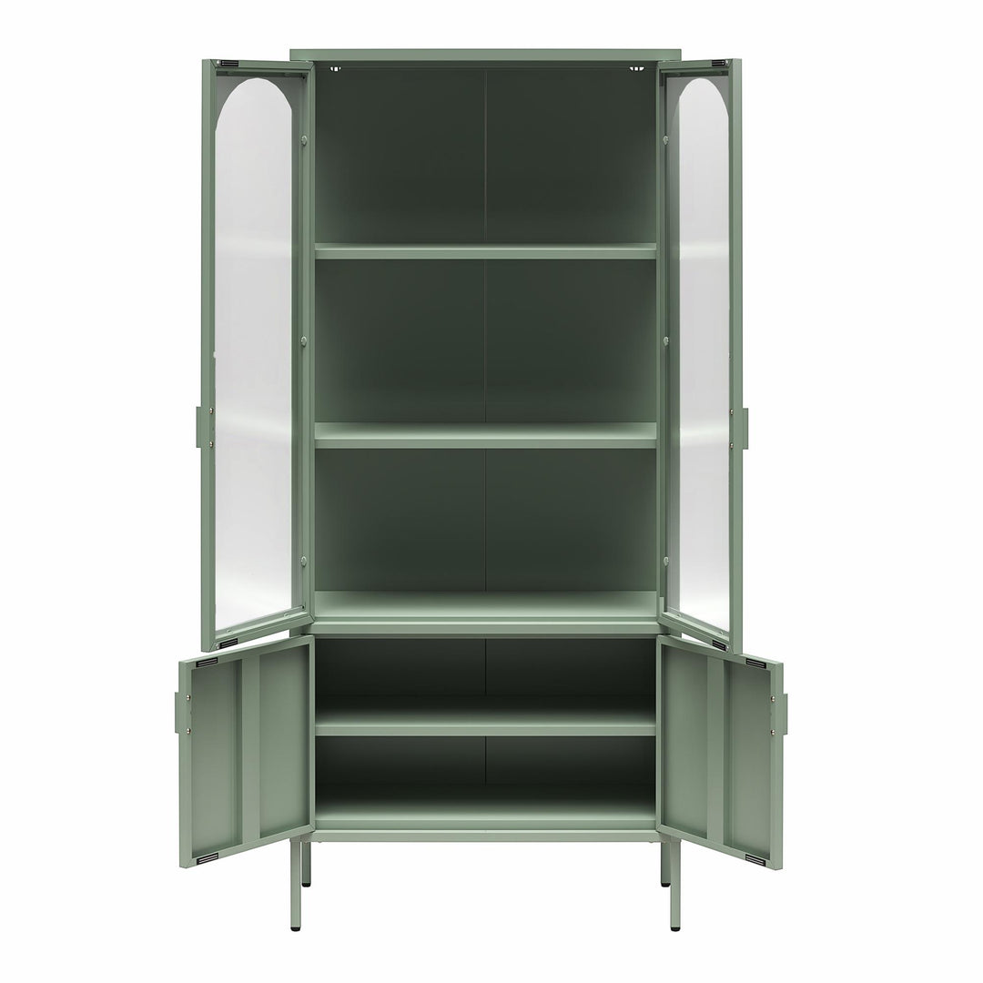 Chloe Tall Metal Display Cabinet with 2 Arched Glass Doors - Pale Green - Tall
