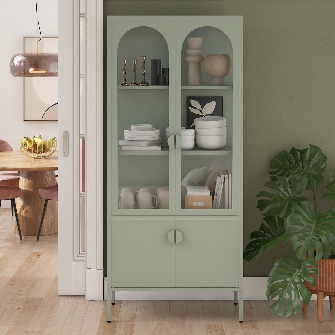 Chloe Tall Metal Display Cabinet with 2 Arched Glass Doors - Pale Green - Tall