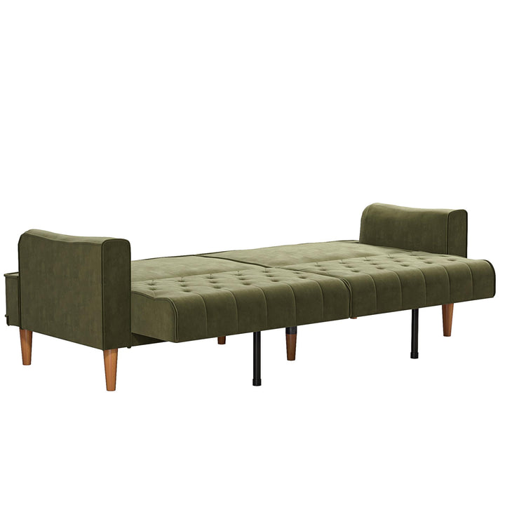 Stella Vintage Convertible Sofa Bed Futon - Olive Green Velvet - 3-Seater