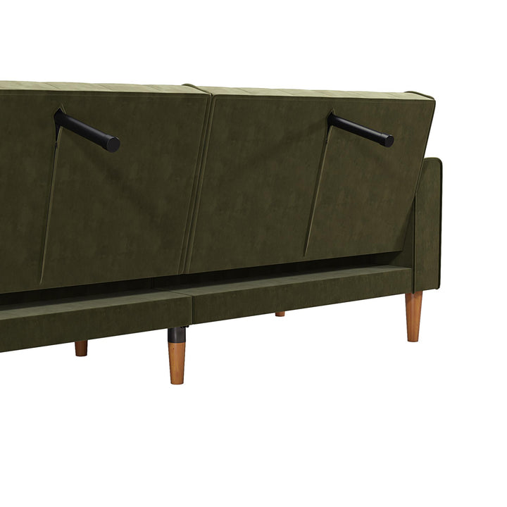 Stella Vintage Convertible Sofa Bed Futon - Olive Green Velvet - 3-Seater