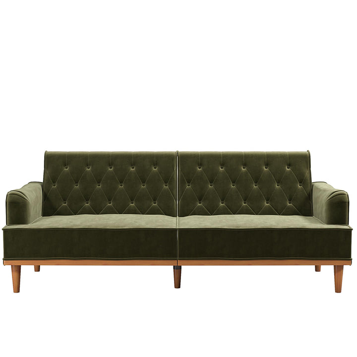 Stella Vintage Convertible Sofa Bed Futon - Olive Green Velvet - 3-Seater