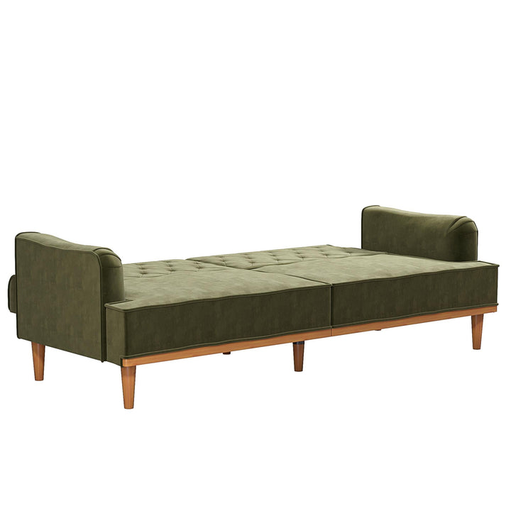 Stella Vintage Convertible Sofa Bed Futon - Olive Green Velvet - 3-Seater