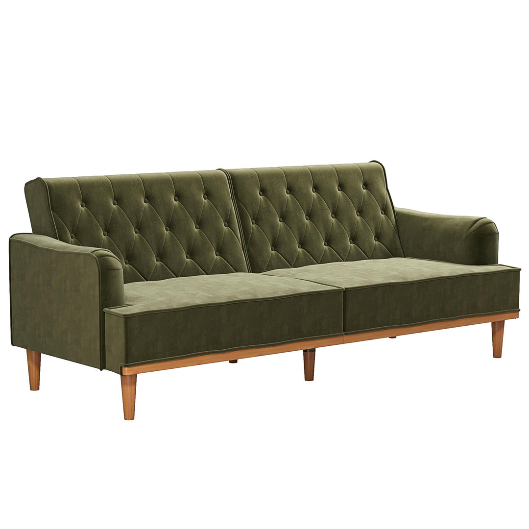 Stella Vintage Convertible Sofa Bed Futon - Olive Green Velvet - 3-Seater