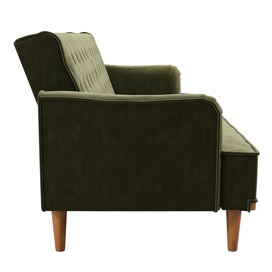 Stella Vintage Convertible Sofa Bed Futon - Olive Green Velvet - 3-Seater