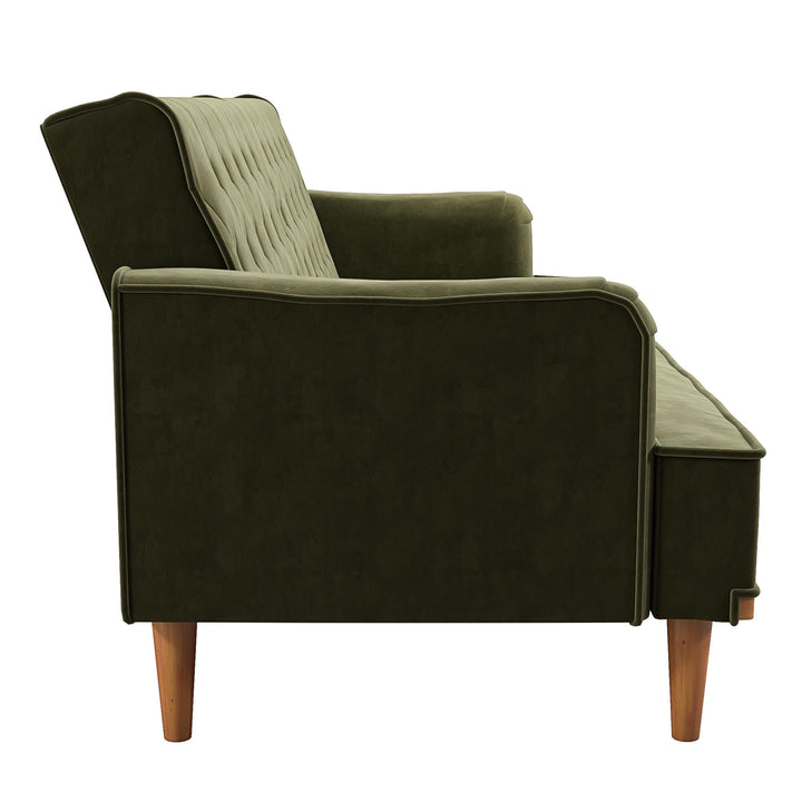 Stella Vintage Convertible Sofa Bed Futon - Olive Green Velvet - 3-Seater