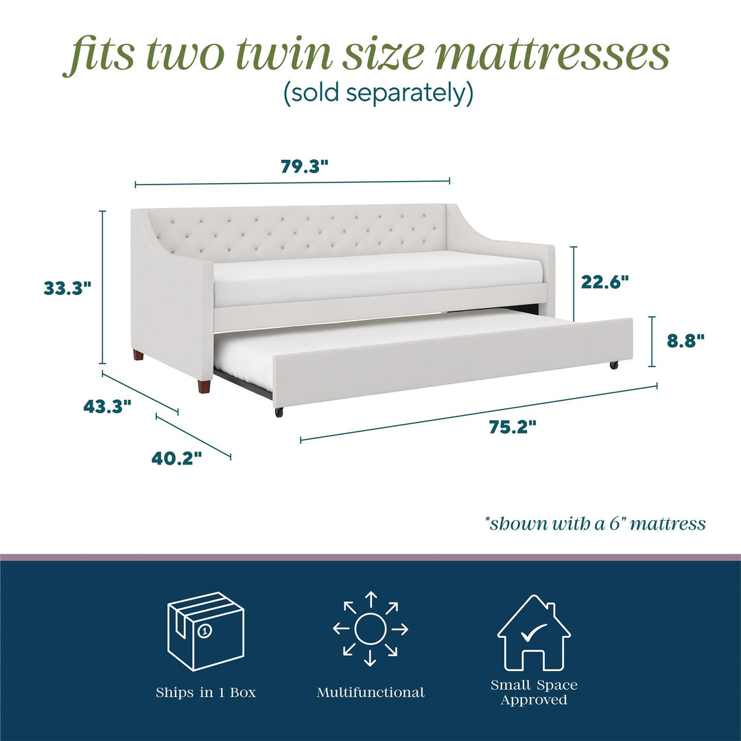 Her Majesty Upholstered Daybed and Trundle - Ivory - Twin