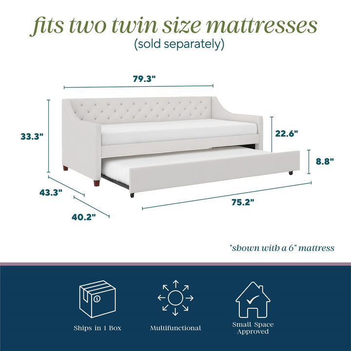 Her Majesty Upholstered Daybed and Trundle - Ivory - Twin