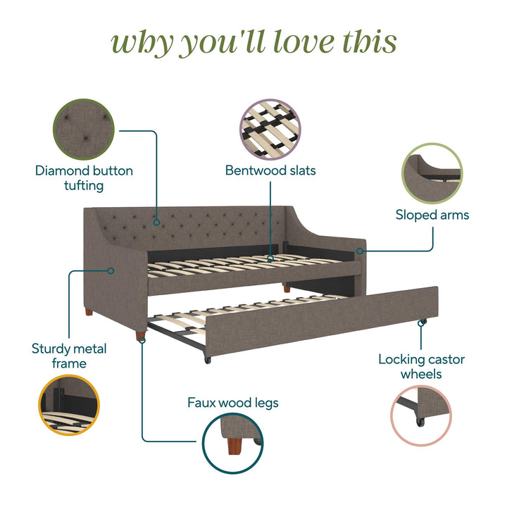 Her Majesty Daybed and Trundle - Grey Linen - Twin