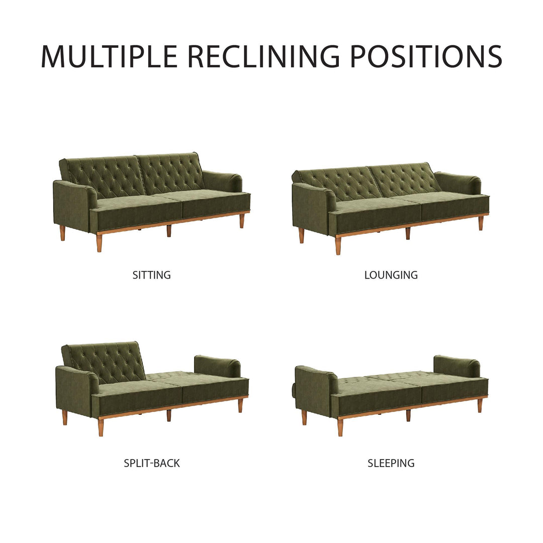 Stella Vintage Convertible Sofa Bed Futon - Olive Green Velvet - 3-Seater