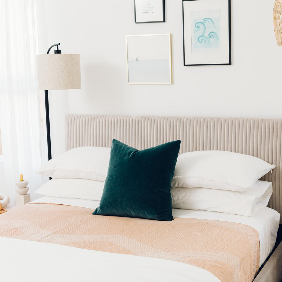 Daphne Velvet Upholstered Bed with Channel Tufted Headboard - Blush - Full