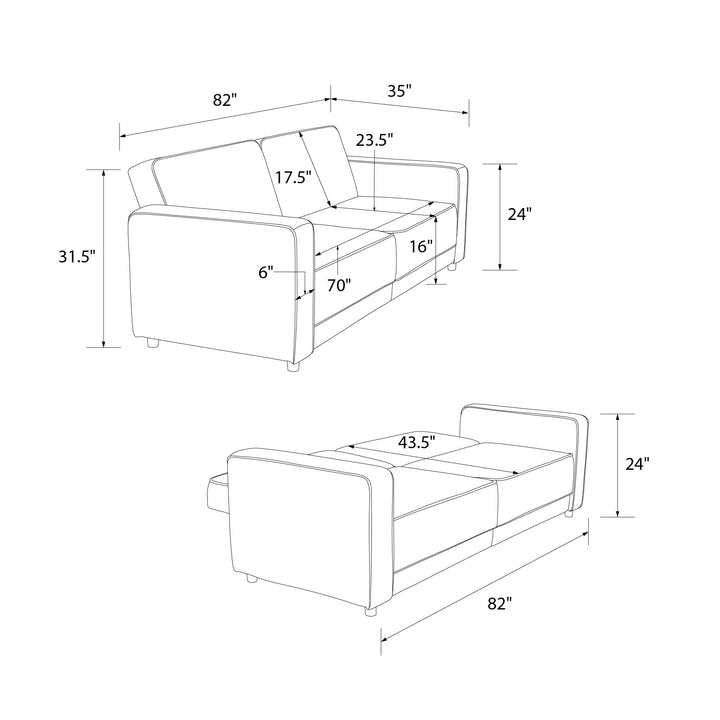 Allie Faux Leather Futon Sofa Bed - Brown Faux Leather - 3-Seater