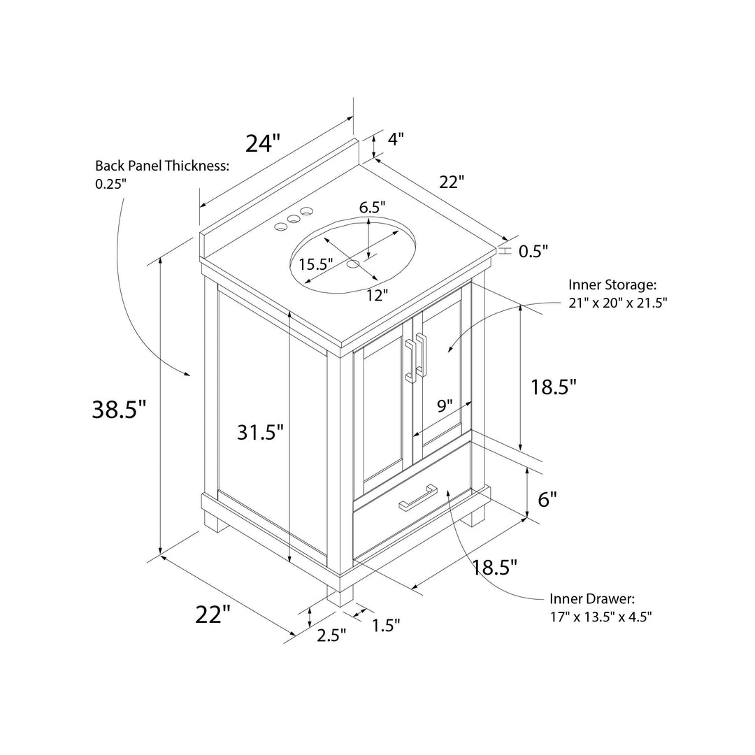 Sunnybrooke Solid Wood 24-30 Inch Bathroom Vanity with Pre-Installed Oval Porcelain Sink - Green - 24"